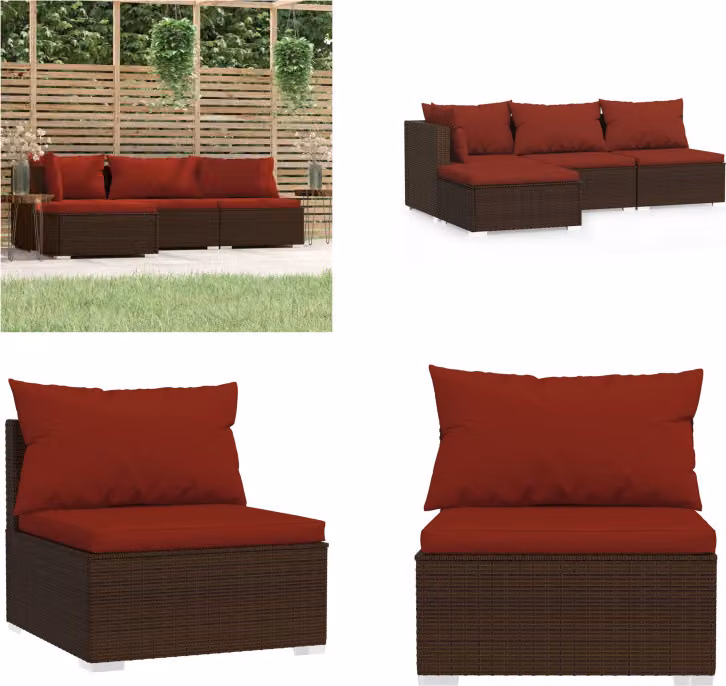 vidaXL set salotto da giardino 4 pezzi con cuscini in poly rattan marrone - set salotto da giardino - set salotto da giardino - divano e tavolo - set salotto da patio
