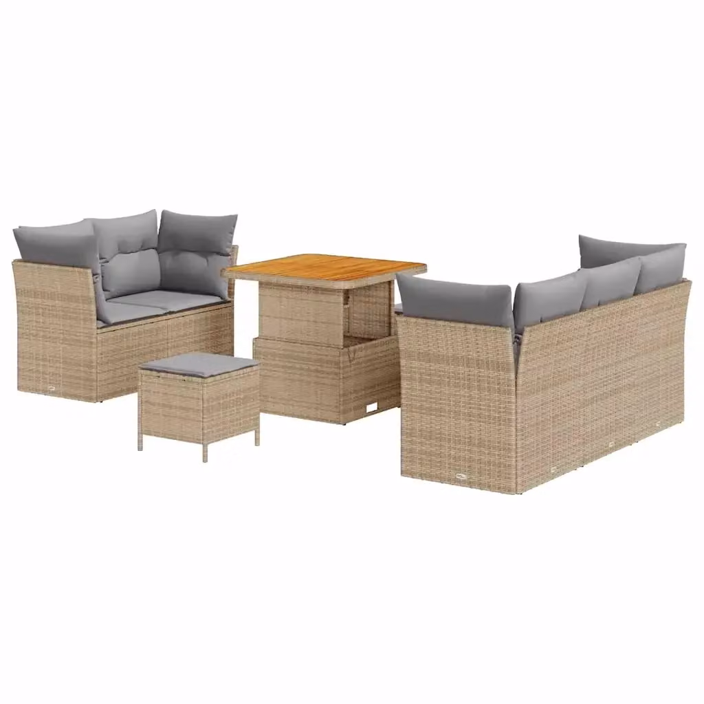 Set Divano da Giardino vidaXL 8 Pezzi a Forma di L con Tavolino, Ottoman e Cuscini, Colore Beige e Grigio – 2