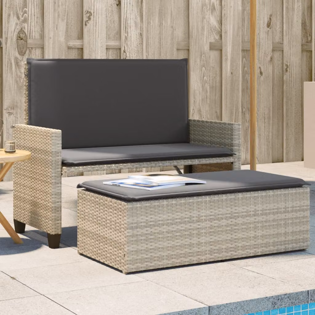 Panca da giardino vidaXL in rattan e metallo con cuscini, colore grigio