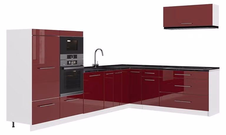 Cucina angolare completa Vicco Fame-Line Bordeaux lucido/Bianco 327 x 227 cm, PL Antracite, Model 64432