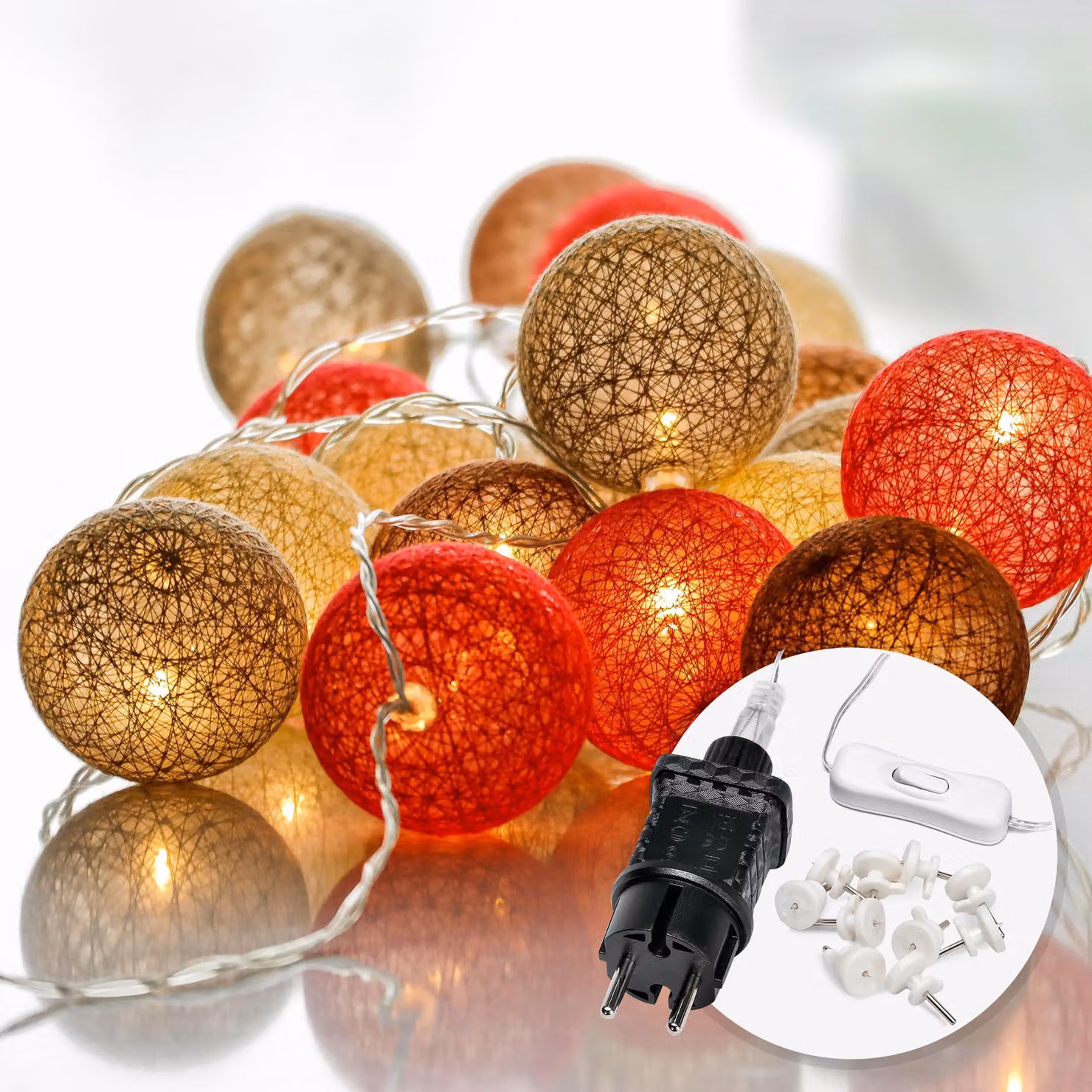 Catena luminosa con luci a LED, 20 luci, 6 metri, luce calda, con spina. Perfetta per creare un'atmosfera accogliente nella cameretta dei bambini o come decorazione luminosa per la camera da letto. Realizzata in cotone