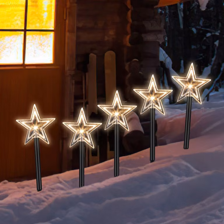 Jopassy 5x bastoncini luminosi LED stelle bianco caldo 6/18h timer 3,6m bastoncini luminosi, stelle luci di Natale