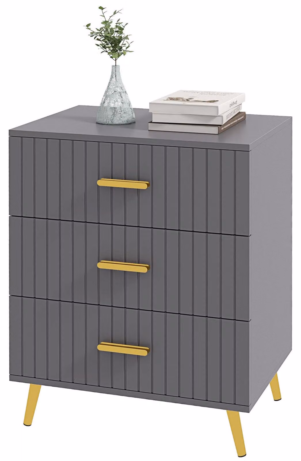 Cassettiera 3 Cassetti Design Moderno 60x40x71,5 cm in Legno e Alluminio Oro e Grigio Scuro