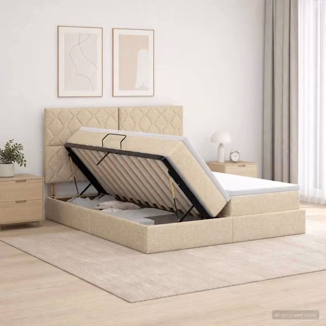 Letto con Contenitore e Testiera Moderno vidaXL in Tessuto Beige L/P/H: 200 x 200 x 140 cm