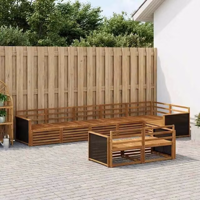 Set di divani da esterno a L vidaXL in legno di acacia marrone con cuscini inclusi – 1