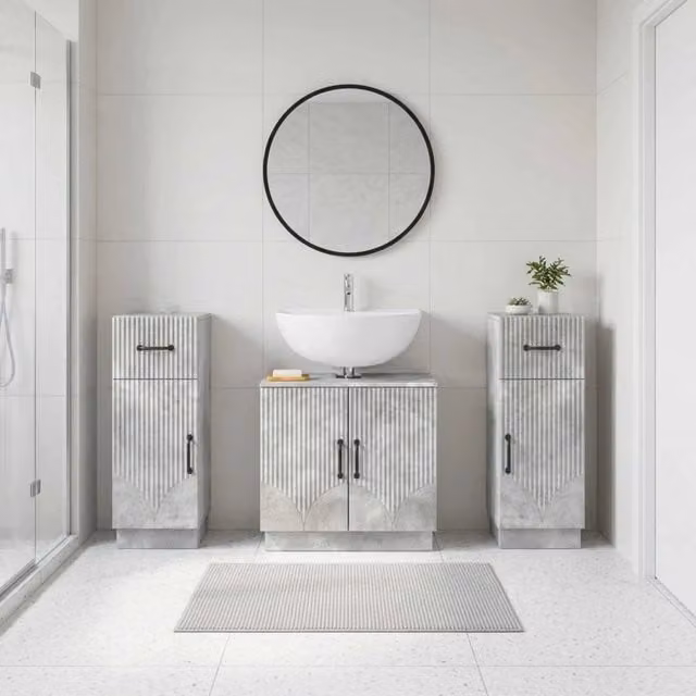 Set di armadietti da bagno in 3 pezzi HOORN Grigio Cemento 3418038