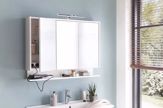 Specchio a muro in legno bianco 935 x 16 x 714 cm con pannello di appoggio