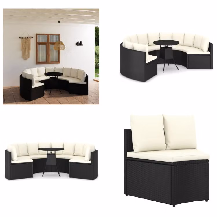 vidaXL Set di divani da giardino 7 pezzi con cuscini in poly rattan nero - Set salotto da giardino - Set salotto da giardino - Mobili da giardino - Set mobili da giardino