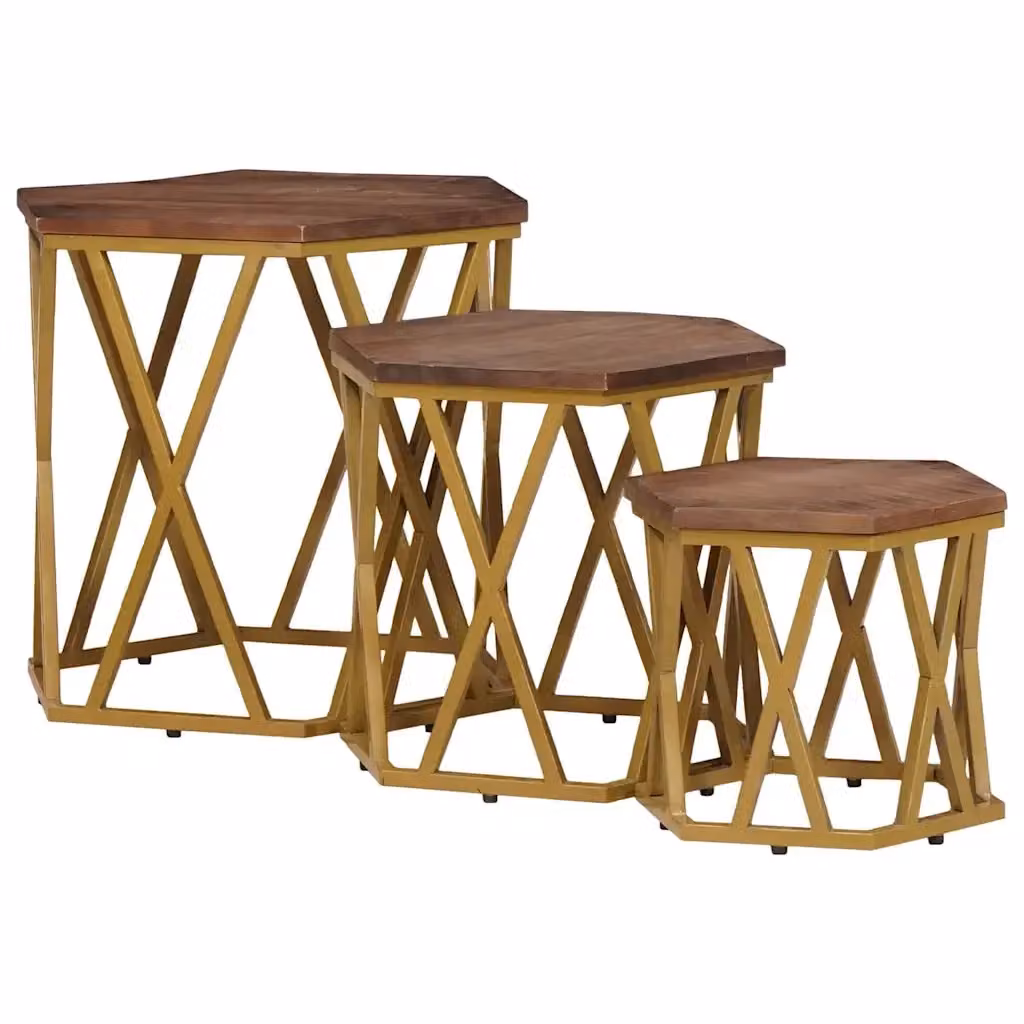 Tavolini da salotto moderni vidaXL in legno di mango e metallo, colore marrone e oro, L/P/H: 55 x 55 x 50 cm – 2