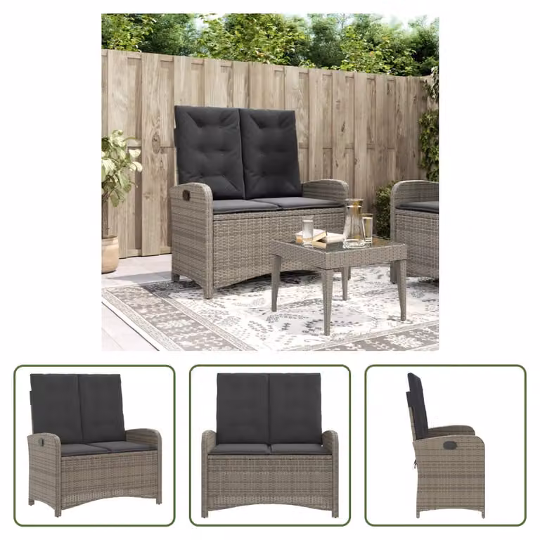 The Living Store Panca da giardino regolabile con cuscini in Poly Rattan grigio
