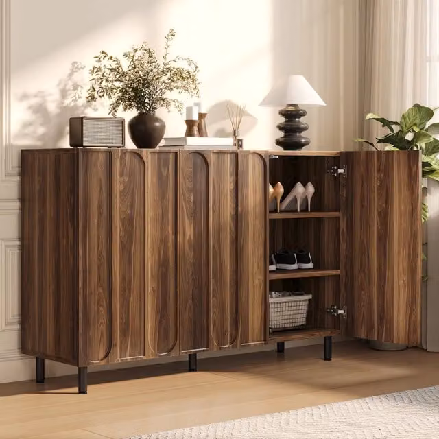 Credenza 120x37x80 cm noce in MDF e pannello truciolare, 3 ante