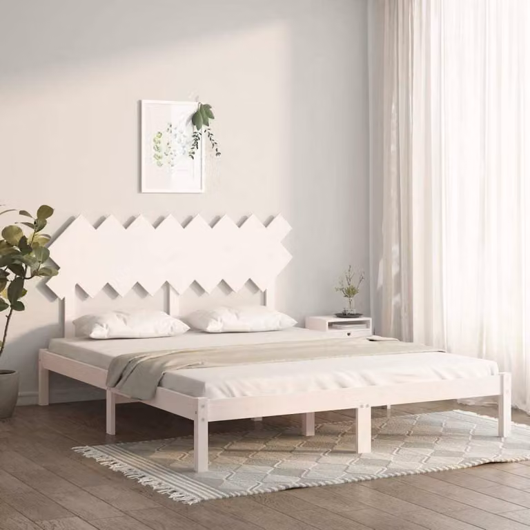 The Living Store Letto in legno massiccio bianco 160x200 cm