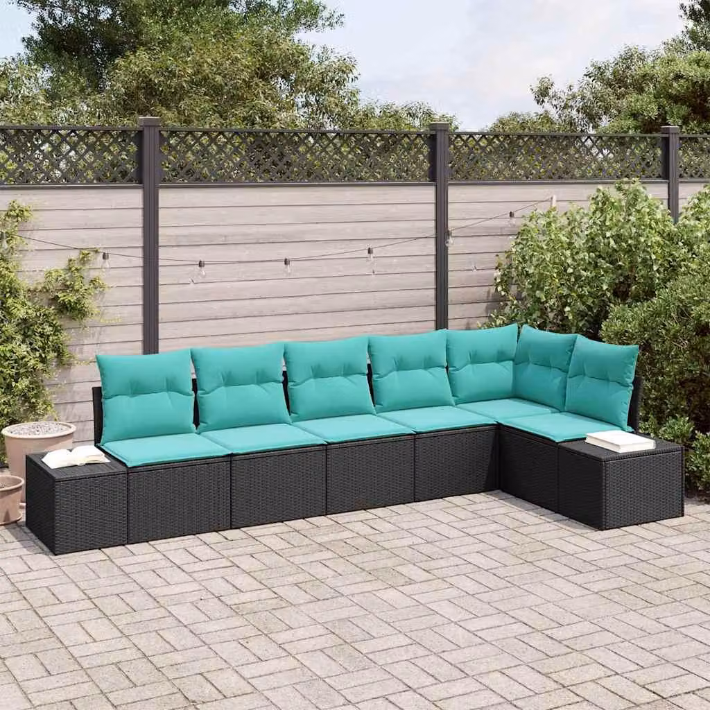 Maison Exclusive - Set da giardino composto da 6 pezzi. Divano e poltrone in rattan sintetico, colore nero e turchese