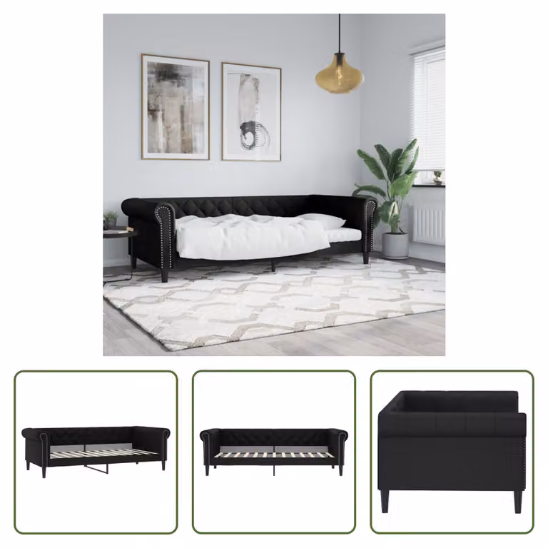 The Living Store Letto da giorno nero 90x200 cm in ecopelle