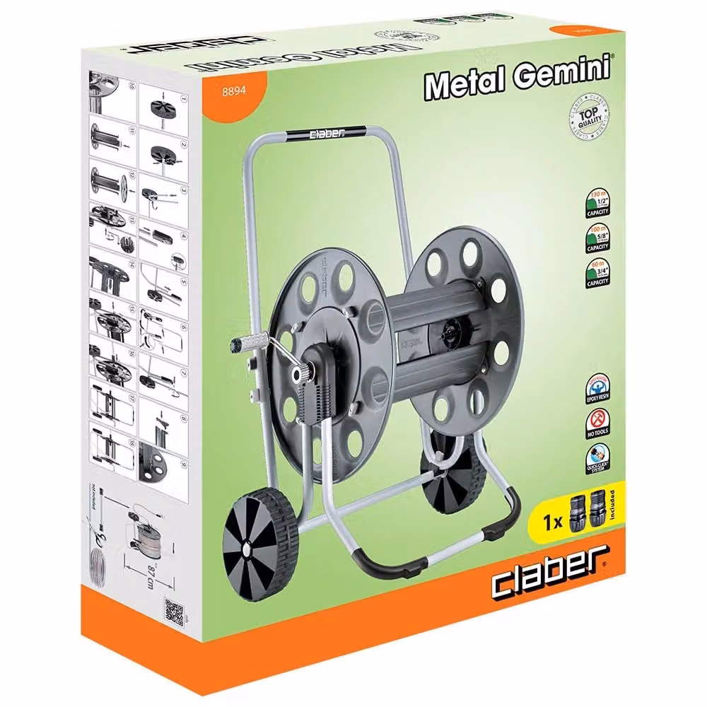 Carrello Avvolgitubo Metal Gemini Art. 8894 Claber in Metallo Nero 1/2" – 2