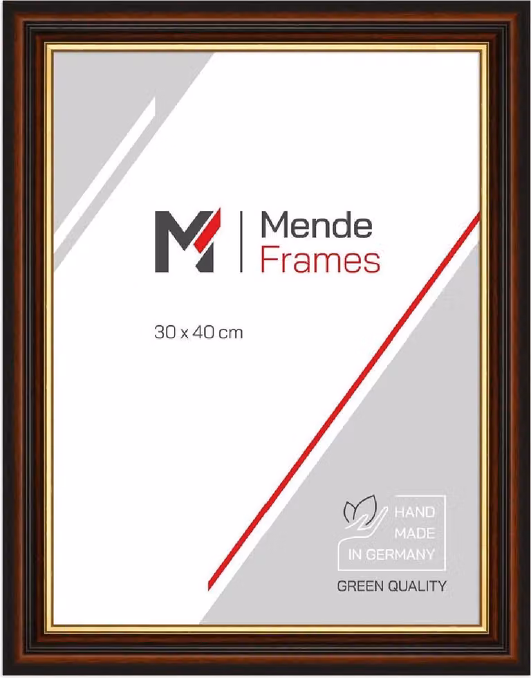Telaio in legno MendeFrames H015 con bordo dorato, color marrone, 30x90 cm, vetro antiriflesso