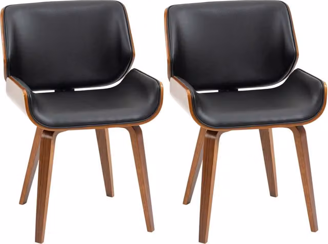 Set di 2 Sedie da Pranzo Stile Vintage Imbottite in Legno e Finta Pelle PU Nero e Marrone