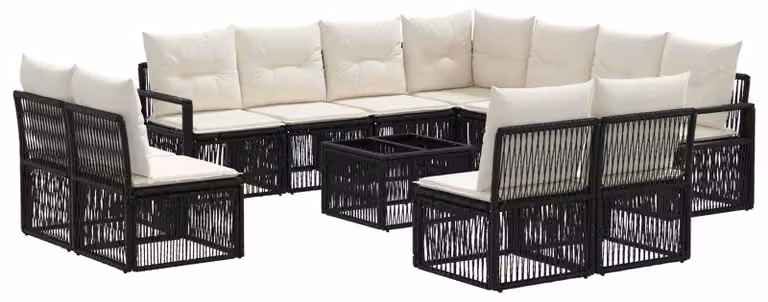 Set Divano da Giardino 12 pcs Nero polyrattan