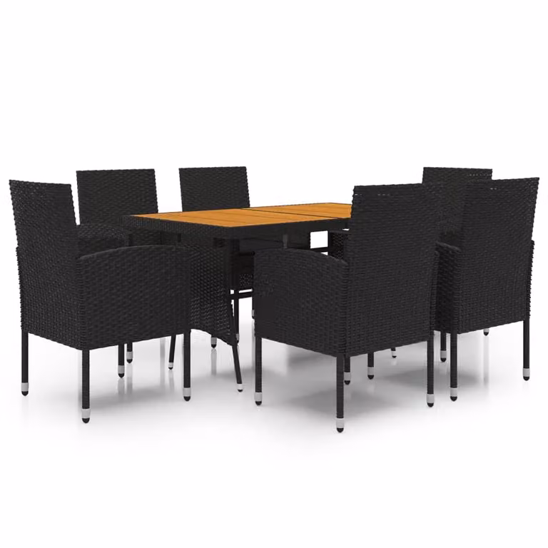 Set da Pranzo per Esterni 7 pz in Polyrattan Nero
