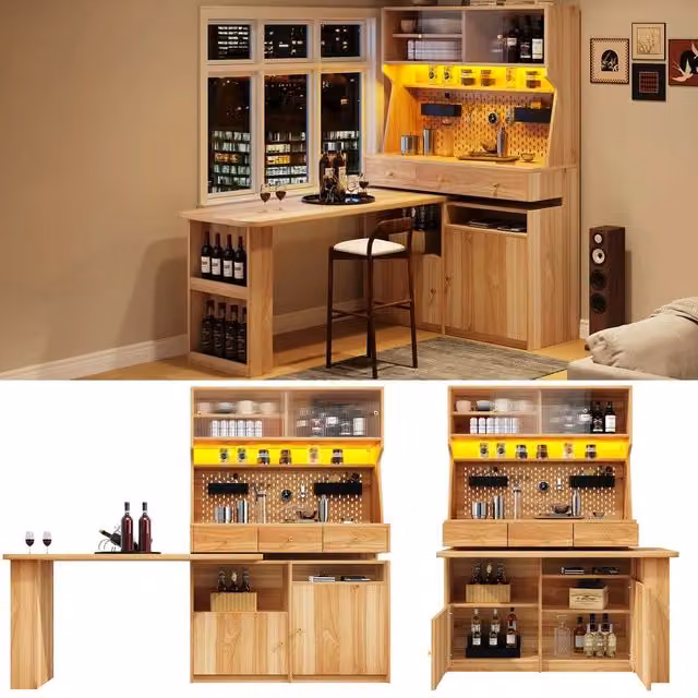 Armadio Multifunzione con Scrivania ¨C Minimal ¨C Colore marrone naturale, con ante in vetro, ripiani regolabili