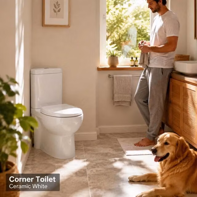 Corner Toilet, Ceramic, White