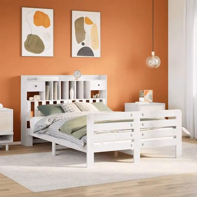 Letto Libreria senza Materasso Bianco 140x200 cm Legno di Pino 3309963