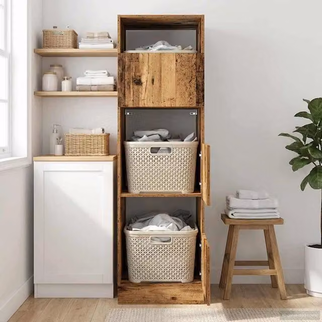 Mobile da lavanderia vidaXL in legno marrone con ante a battente e ripiani interni L/P/H: 50 x 68 x 162 cm – 1