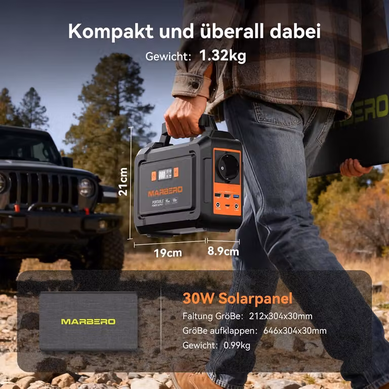 Centralina portatile da 98Wh con pannello solare pieghevole da 30W, generatore solare da 150W, batteria esterna per attività all'aperto con uscite DC, ideale per camper, viaggi on the road e avventure