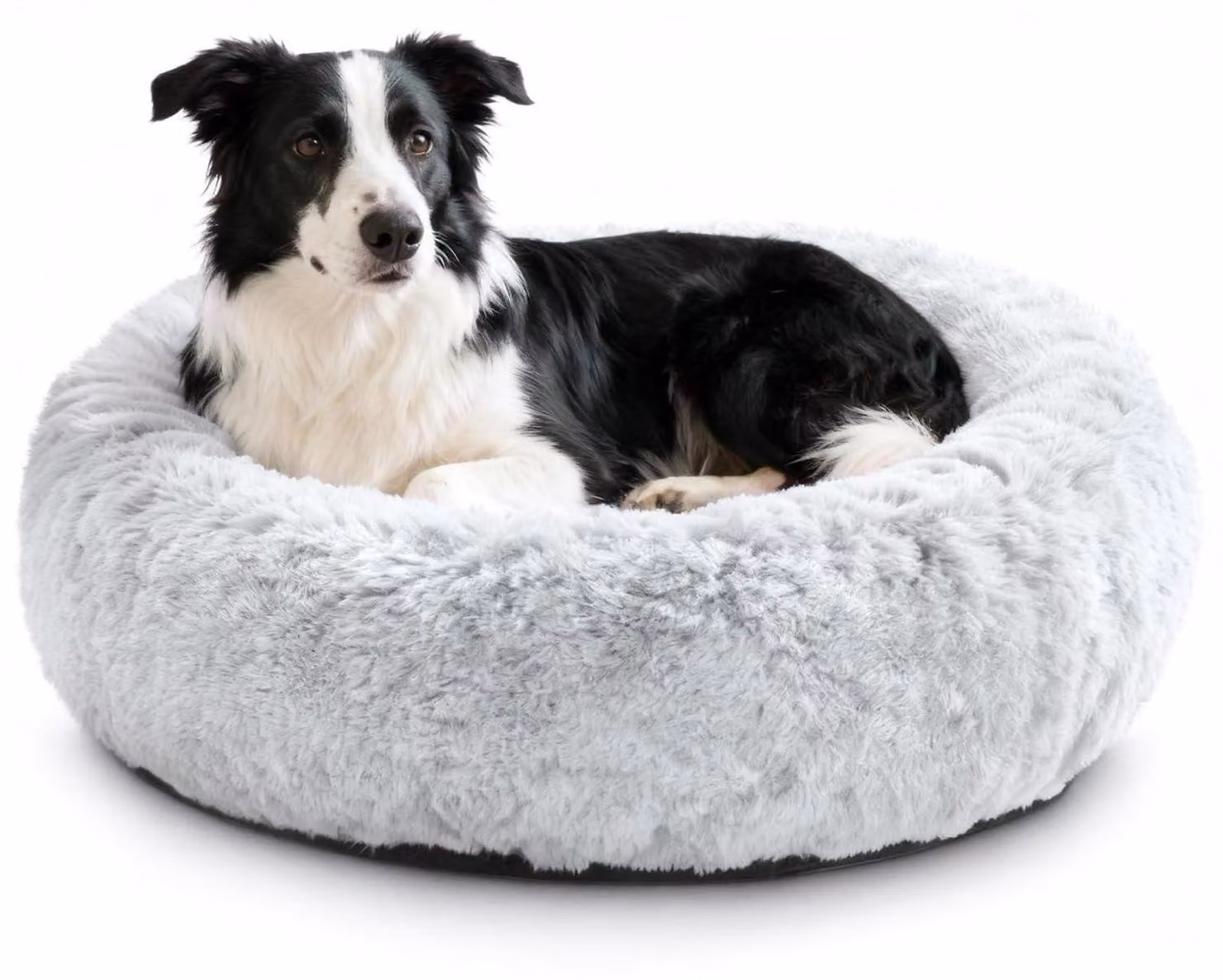 Cuccia per cani, forma rotonda, pelo sintetico ad alta densità, grigio, lavabile, antiscivolo, dimensioni: L - diametro 80 cm