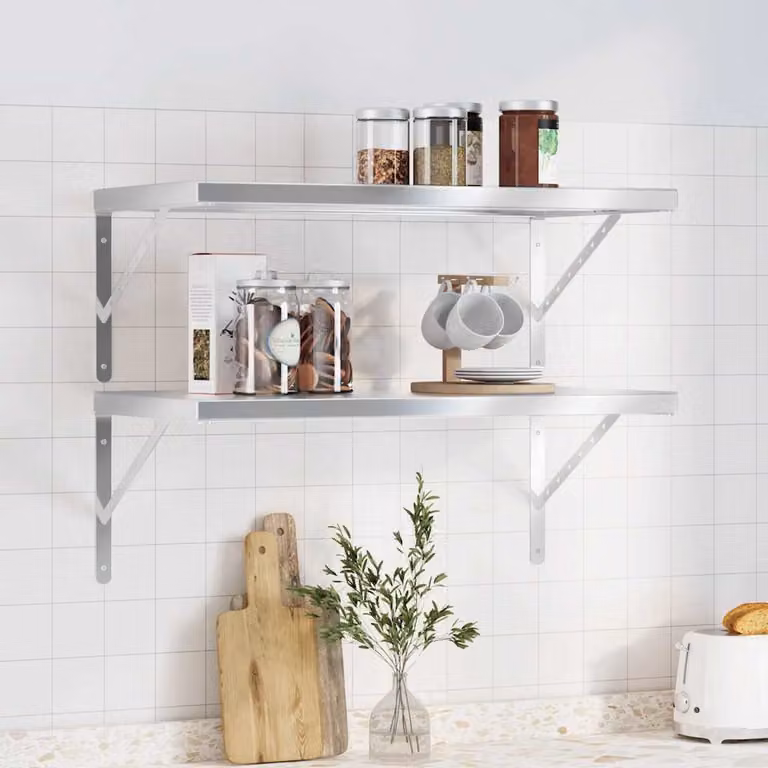 vidaXL Set di 2 Mensole da Muro in Acciaio Inossidabile Argento Opaco L: 75 cm, P: 40 cm