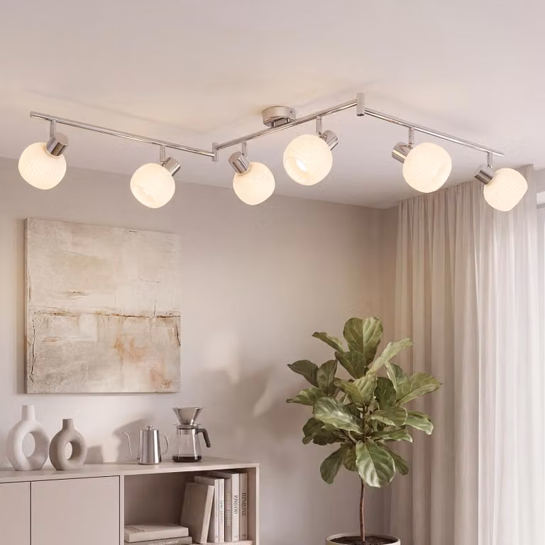 ZMH faretto da soffitto 6 fiamme plafoniera soggiorno lampada da soffitto bianco faretto interno vintage vetro soffitto spot E14 design moderno 350° girevole spot per camera da letto corridoio (senza lampadine)
