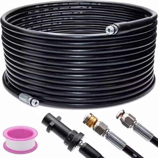 Tubo per la pulizia dei canali di scolo Kärcher da 15 m con 2 spazzole e adattatore, nero e in acciaio inossidabile, compatibile con K2 K3 K4 K5 K6 K7