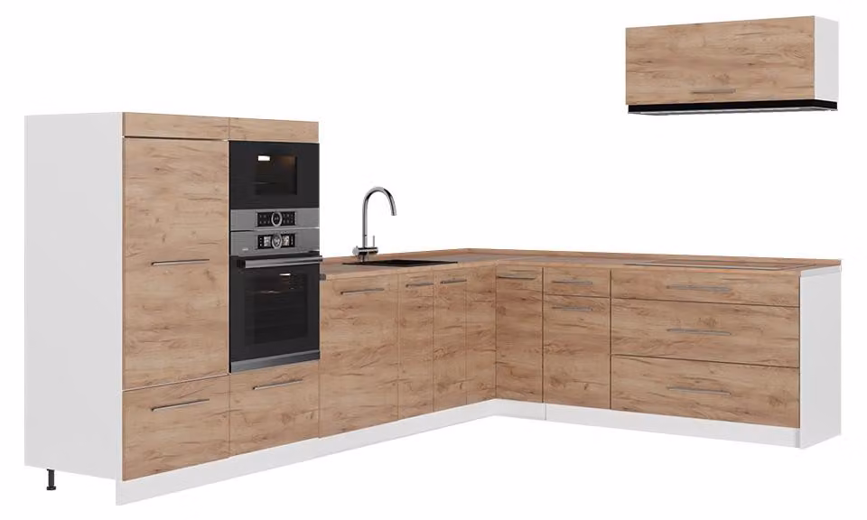 Cucina angolare completa Vicco Fame-Line Rovere dorato/Bianco 327 x 227 cm, PL Rovere, Model 62955
