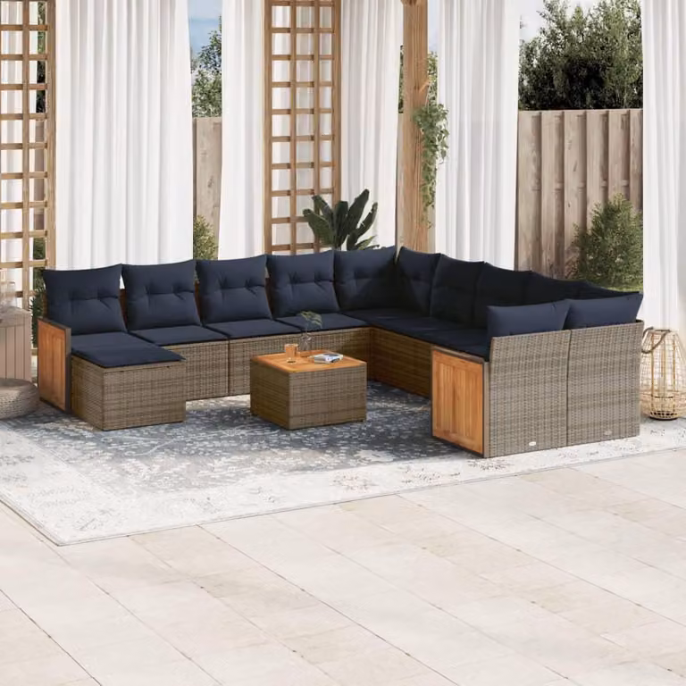 Maison Exclusive - Set da giardino 12 pezzi con cuscini, grigio, polyrattan