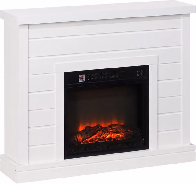 Camino Elettrico da Pavimento GIORDANOSHOP con Effetto Fiamma, 1800W e Telecomando, Bianco, L: 96,5 cm, P: 22 cm, H: 81,7 cm – 1
