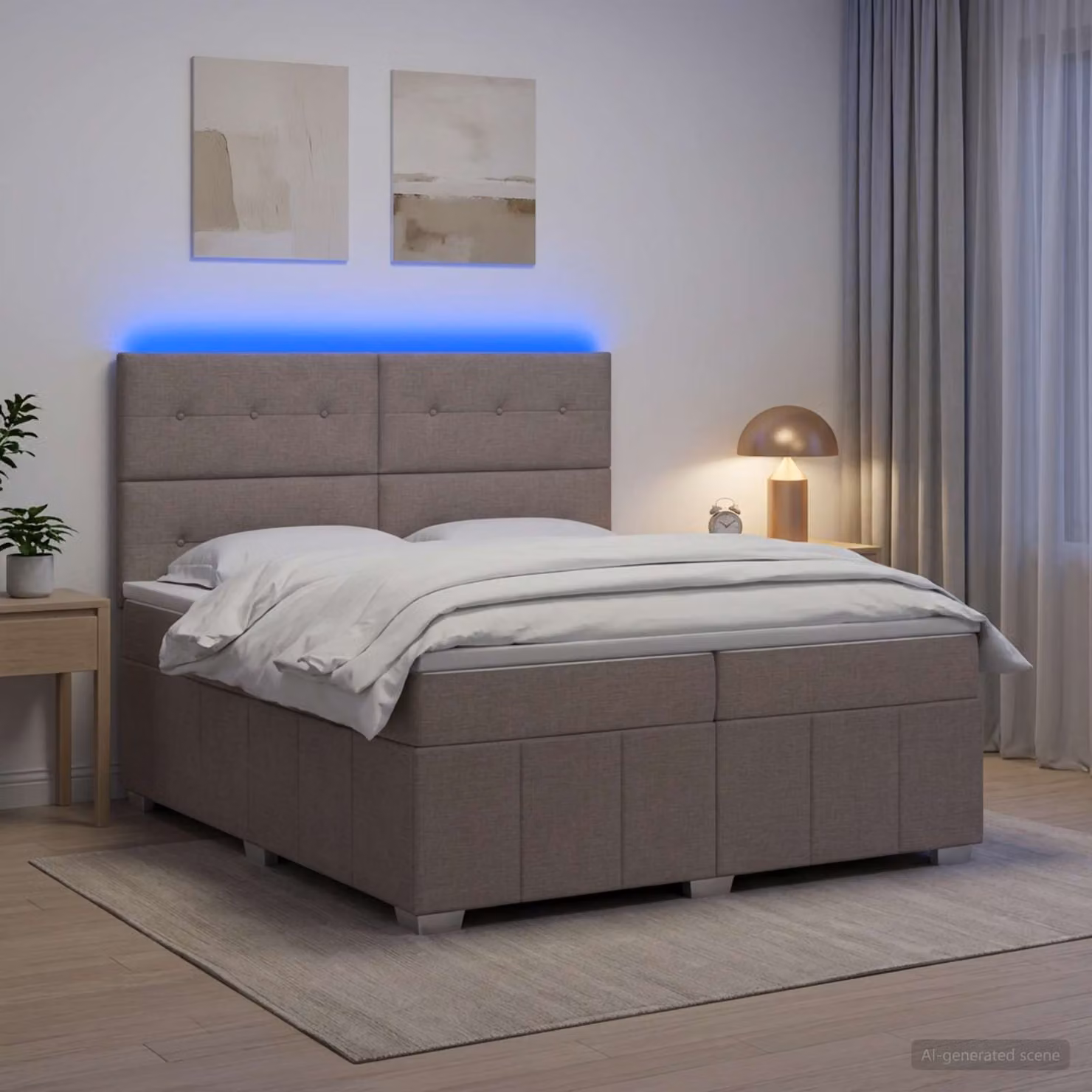 Letto Box Spring vidaXL con Materasso a Molle Insacchettate e Illuminazione LED, Colore Tortora, L/P: 200 x 200 cm