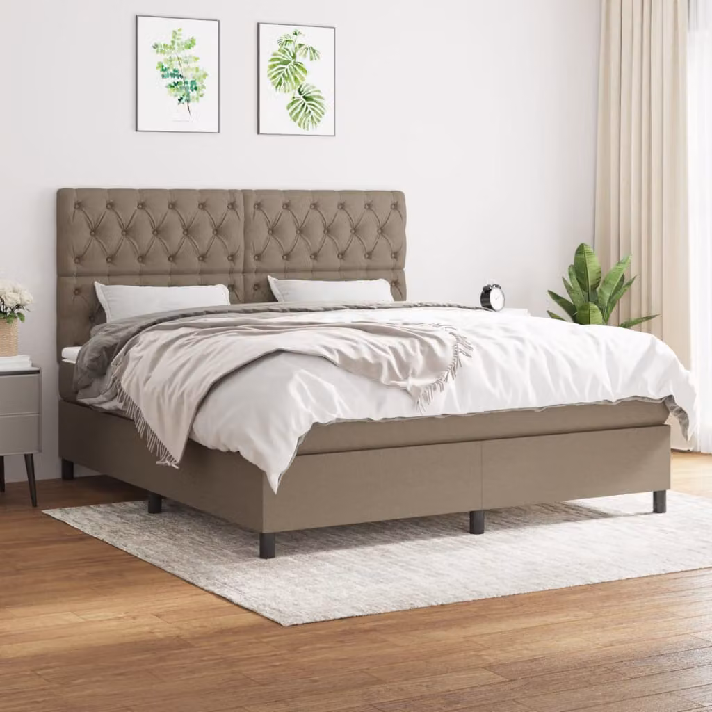 vidaXL Giroletto a Molle Ibrido con Materasso a Tasche in Tessuto Beige e Grigio L/P/H: 160 x 200 x 28 cm