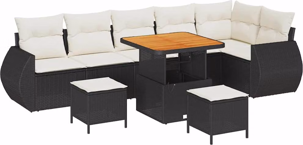 Set Divano da Giardino 9 pcs Nero polyrattan