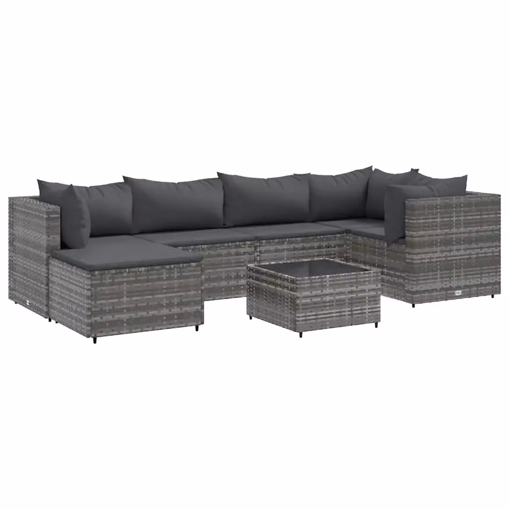 vidaXL Set Divani da Giardino 7 pz con Cuscini e Tavolino in Polyrattan Grigio Antracite – 2