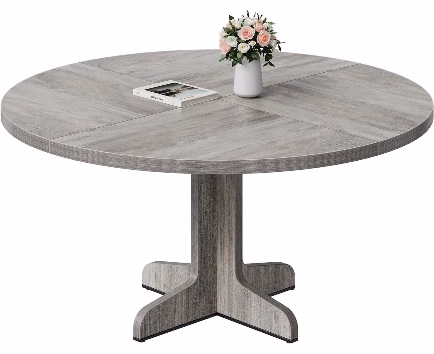 Tavolo da pranzo rotondo - Tavolo da pranzo moderno - Diametro 119 cm - Adatto per 4-6 persone - Struttura in legno - Gambe curve - Assemblaggio richiesto - Grigio