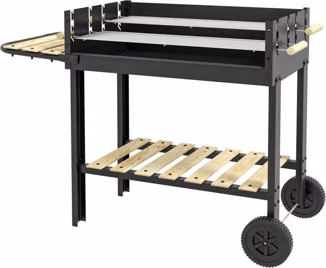 Barbecue a carbonella GIORDANOSHOP in metallo e legno nero con ruote L: 113 cm, P: 53.5 cm, H: 82.5 cm