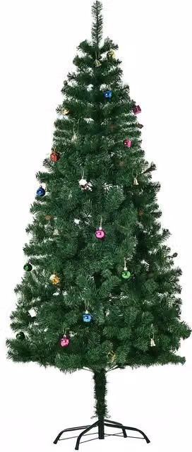 Albero di Natale artificiale HomCom verde con decorazioni e palline, Altezza: 180 cm – 1