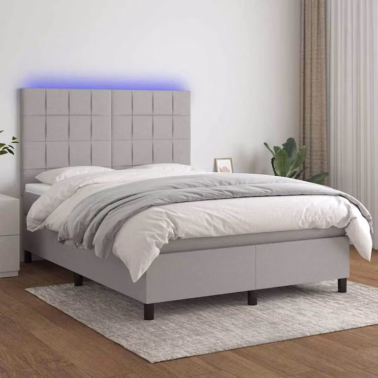 Letto Ibrido con Materasso e Illuminazione LED vidaXL, Grigio Chiaro, L/P/H: 200 x 140 x 128 cm