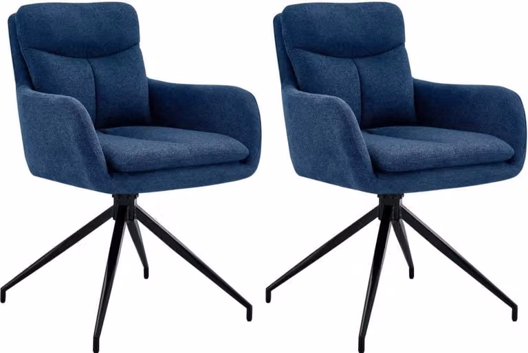 set di 2 sedie da pranzo girevoli - sedie da cucina - comfort in tessuto di alta qualità | colore: blu
