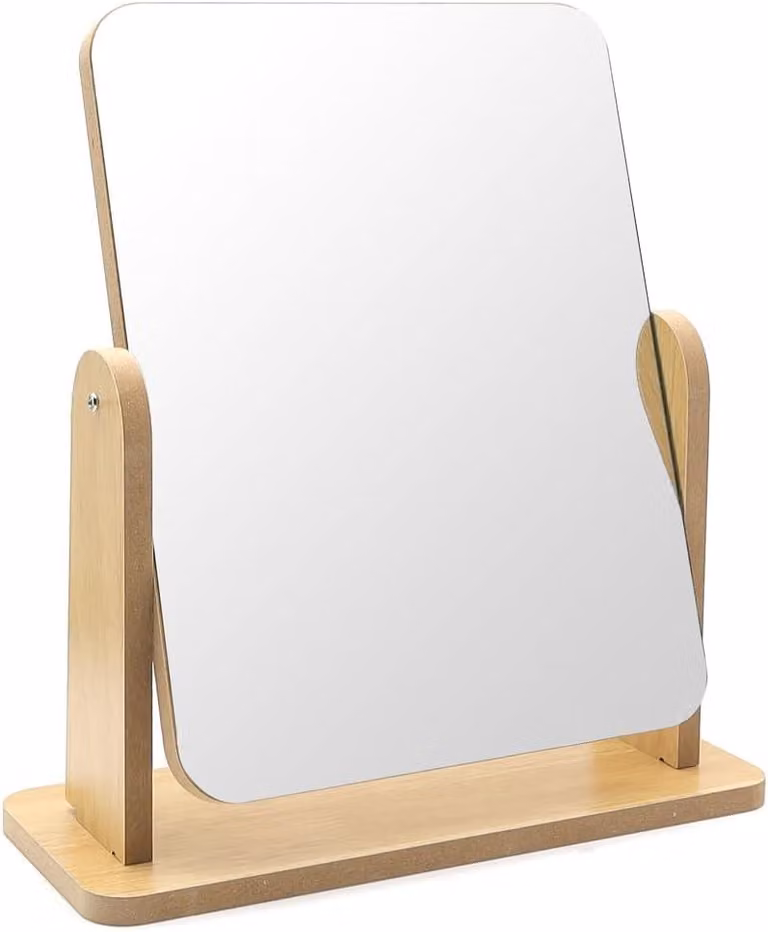 Specchio da trucco in legno, girevole, dimensioni 22 x 17 cm, ideale per il trucco e l'acconciatura