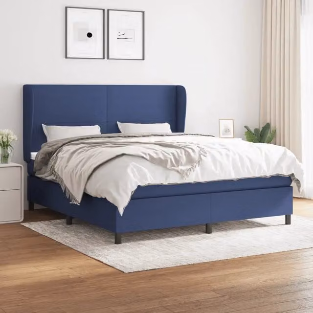 Letto Ibrido vidaXL con Giroletto a Molle e Materasso in Tessuto Blu e Bianco L/P: 160 x 200 cm