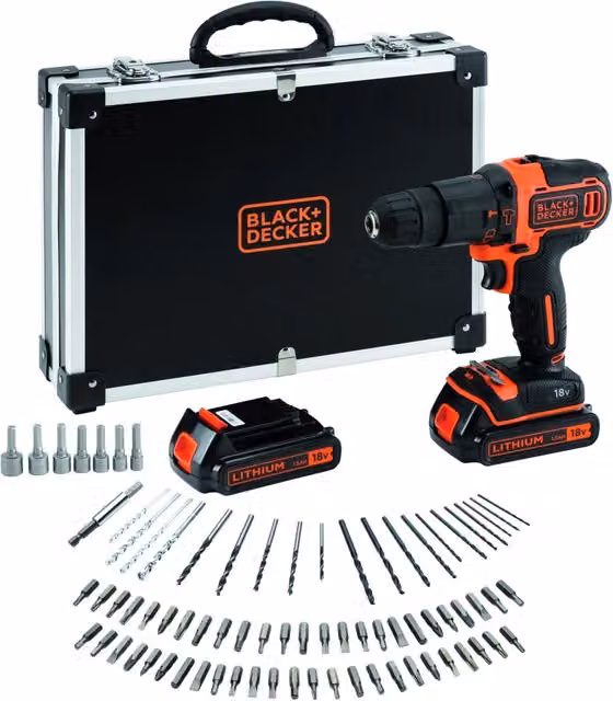 Trapano Avvitatore a Percussione Black+Decker BDCHD18BAFC Qw 18 V con 2 Batterie da 1,5 Ah Colore Nero