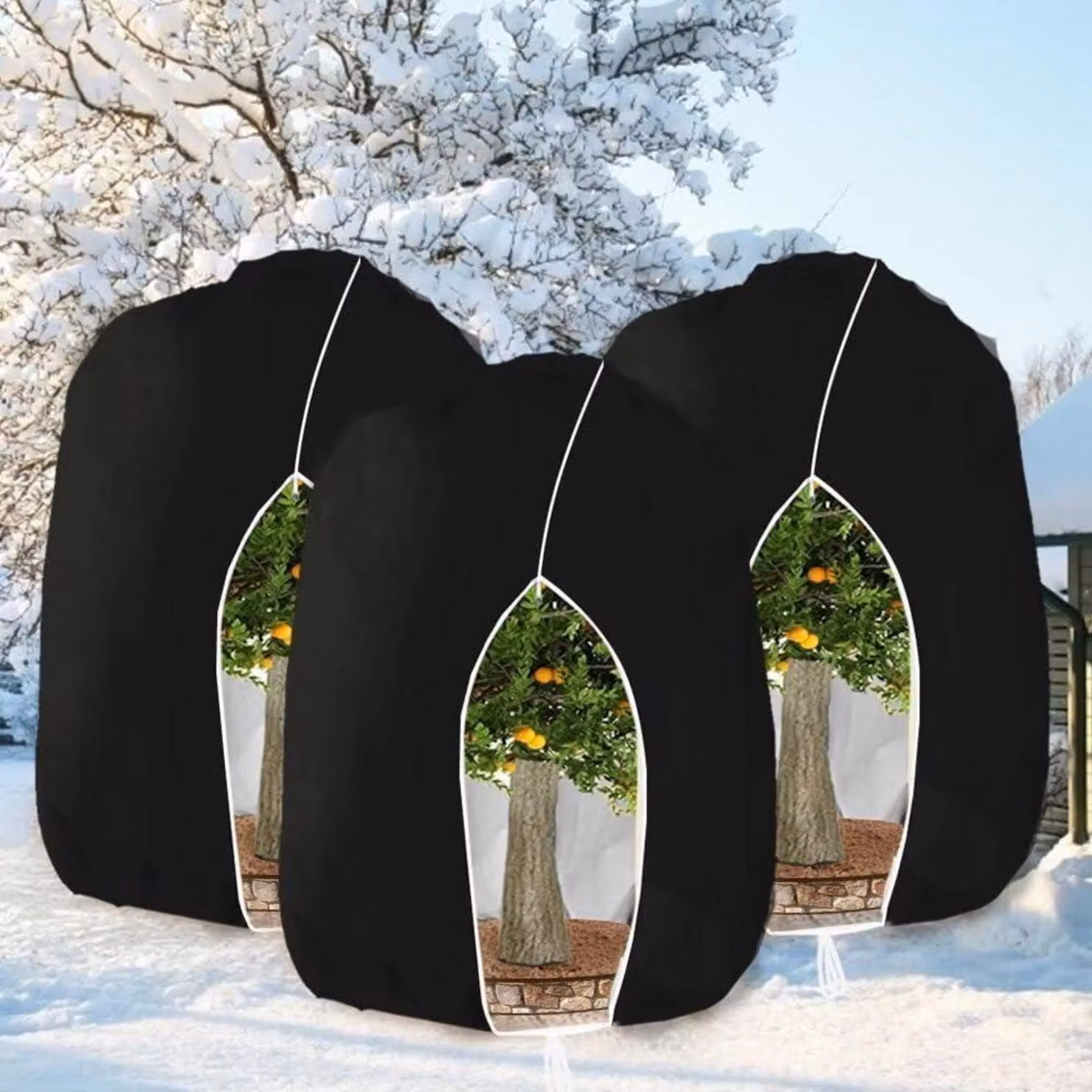 Copertura protettiva invernale per piante, con cerniera, 250 x 360 cm, colore nero, confezione da 3 pezzi