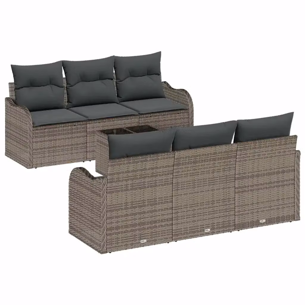 Set Divano da Giardino vidaXL 7 Pezzi in Polyrattan e Metallo Grigio con Cuscini e Tavolino – 2