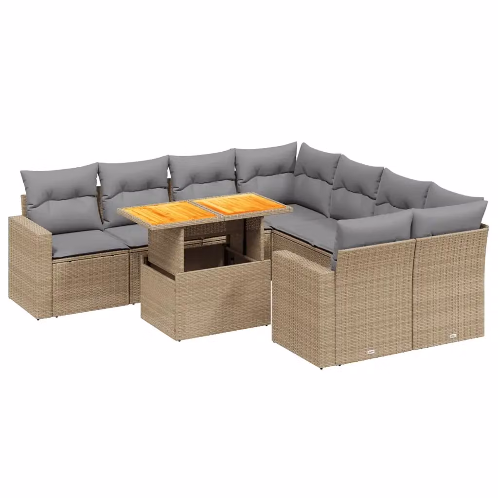 vidaXL Set Divano da Giardino a L 9 pz in Polyrattan con Cuscini Beige e Grigio – 2
